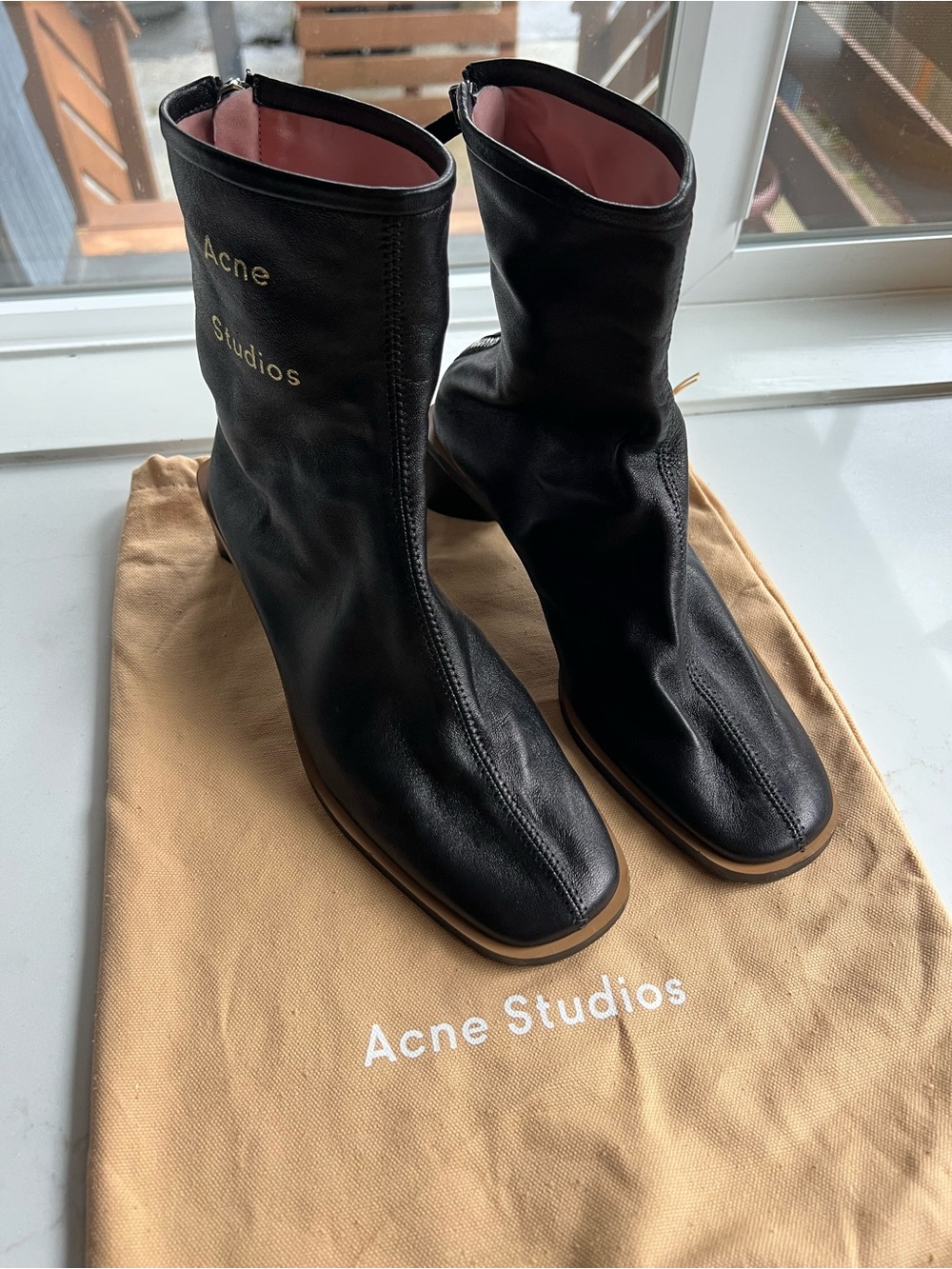 Acne Studios Black Leather Boot Sole with Pink Lining Detail